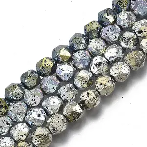 Electroplated Natural Lava Rock Beads Strands