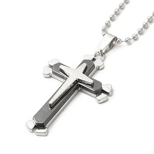 Alloy Cross Pandant Necklace with Ball Chains