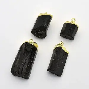 Golden Tone Brass Tourmaline Pendants