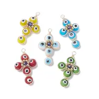 Brass Wire Wrapped Handmade Evil Eye Lampwork Pendants