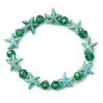 Summer Beach  Starfish Dyed Synthetic Turquoise & Faceted Glass Beaded Stretch Bracelets for Women Men