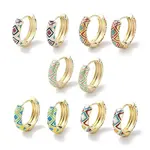 Real 18K Gold Plated Brass Enamel Rhombus Print Hoop Earrings for Women