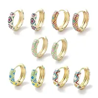 Real 18K Gold Plated Brass Enamel Rhombus Print Hoop Earrings for Women