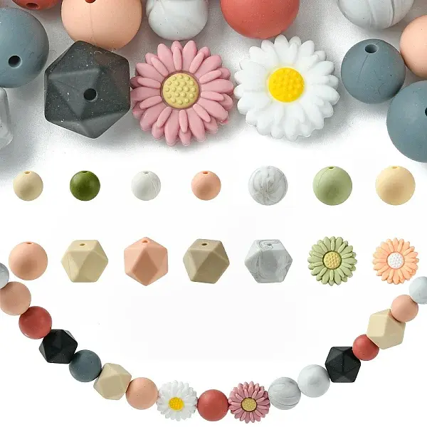 48Pcs 14 Styles Food Grade Eco-Friendly Silicone Focal Beads