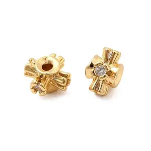 Brass Micro Pave Clear Cubic Zirconia Beads