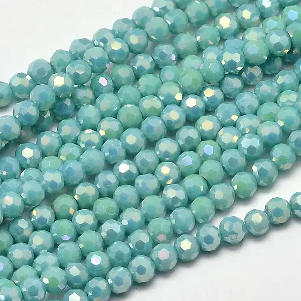Faceted Round Full Rainbow Plated Electroplate Glass Beads Strands