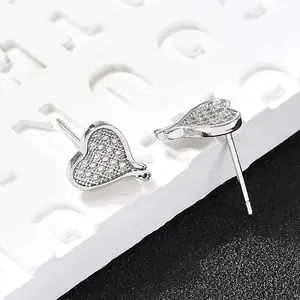 Heart Brass Micro Pave Cubic Zirconia Ear Studs