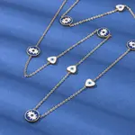 304 Stainless Steel Blue & White Enamel Evil Eye Link Chain Long Necklaces