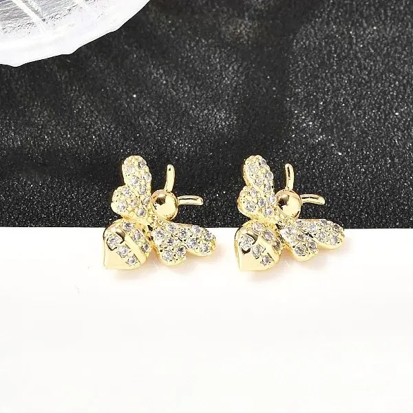 Bees Brass Micro Pave Clear Cubic Zirconia Stud Earrings