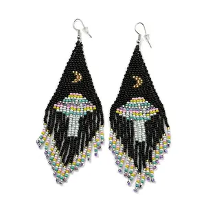 Boho Seed Bead Mushroom Tassel Earrings