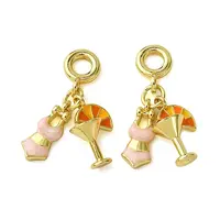 Brass Pink and Orange Enamel European Dangle Charm