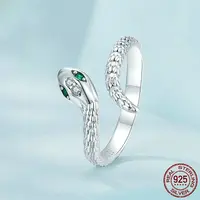 Snake 925 Sterling Silver Micro Pave Cubic Zirconia Cuff Rings for Women