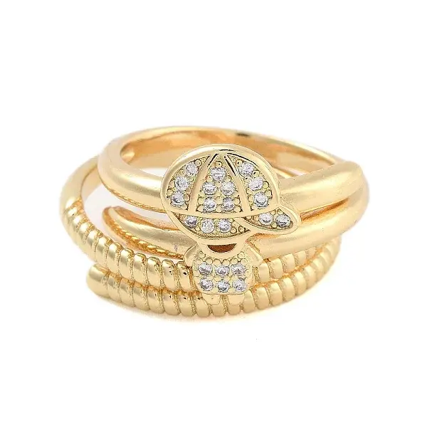 Brass Micro Pave Cubic Zirconia Boy Open Cuff Rings Set for Women