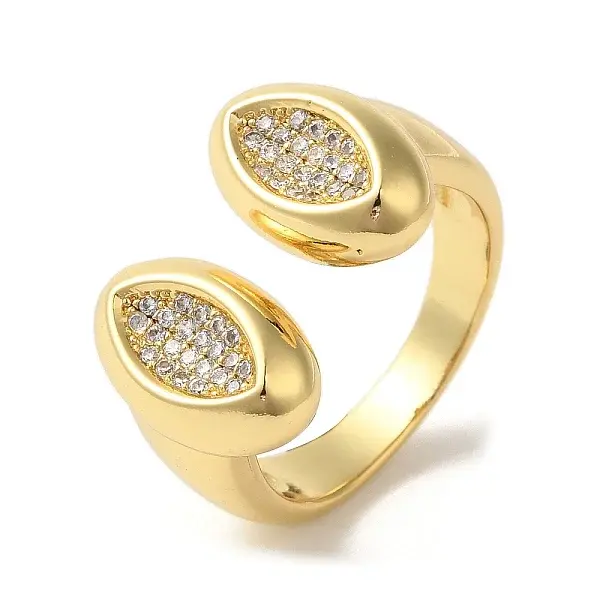 Brass Micro Pave Clear Cubic Zirconia Open Cuff Rings for Women