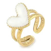 Ion Plating(IP) 304 Stainless Steel Enamel Heart Cuff Finger Rings