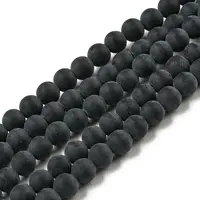 Grade A Round Frosted Natural Black Agate Beads Strands