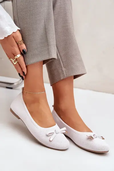 PM1 Sieťované baleríny s mašľou svetlo béžové Bianila