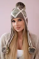 Women's cap with long ears Eunika K322 cappuccino+ecru