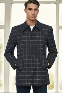 PLT9206 DEWBERRY MEN'S COAT-PATTERNED NAVY BLUE