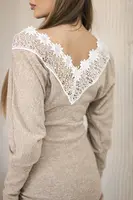 Kesi Dámske šaty s 3/4 rukávmi a čipkou na chrbte ťava