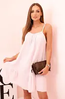 Kesi Włoski Dámske mušelínové šaty s ramienkami a volánom púdrová ružová