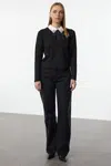 Trendyol Black Soft Textured Garnished Ribbon/Bow Detailed Stone Knitted Sweater