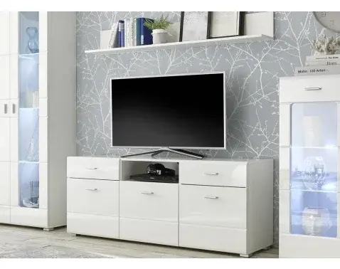 TV skříňka s nástěnnou policí Enrique, bílá lesk