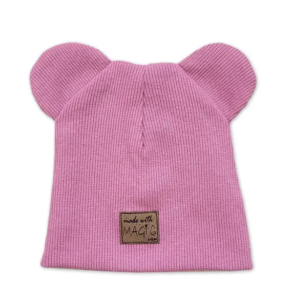 Kazum Dvouvrstvá žebrovaná čepička s oušky Magic - růžová