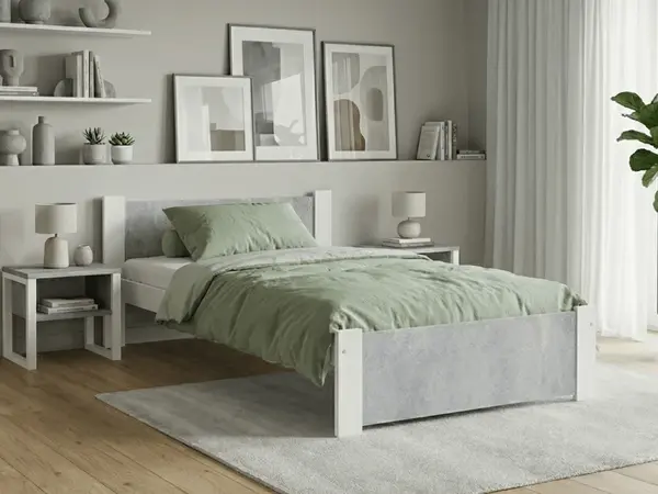 Postel IKAROS 90 x 200 cm, beton/bílá Rošt: S lamelovým roštem, Matrace: Matrace Deluxe 10 cm