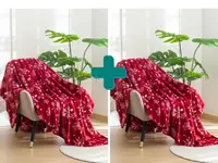 2x Červená vánoční mikroplyšová deka SNOWFALL 150x200 cm