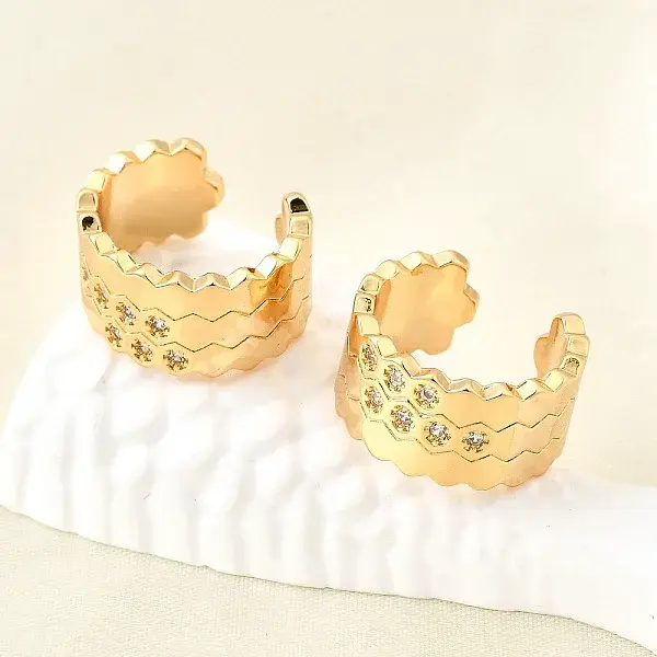 Brass Micro Pave Clear Cubic Zirconia Cuff Earrings