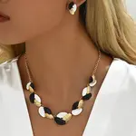3 Tone Leaf Alloy Enamel Bib Necklace & Stud Earring