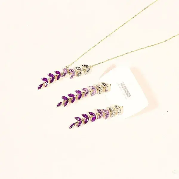 Wheat Alloy Gradient Color Cubic Zirconia Pendant Necklace & Stud Earring