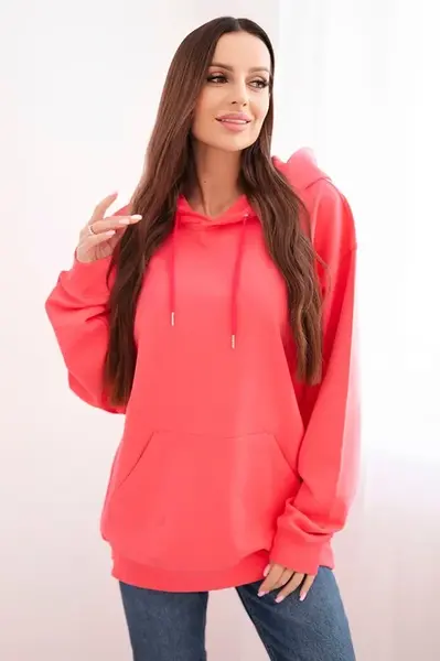 Kesi Włoski Dámská mikina s kapucí a klokankou z bavlny růžová