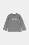 Dětské bavlněné tričko s dlouhým rukávem United Colors of Benetton šedá barva, s potiskem, 3ATNG10KT