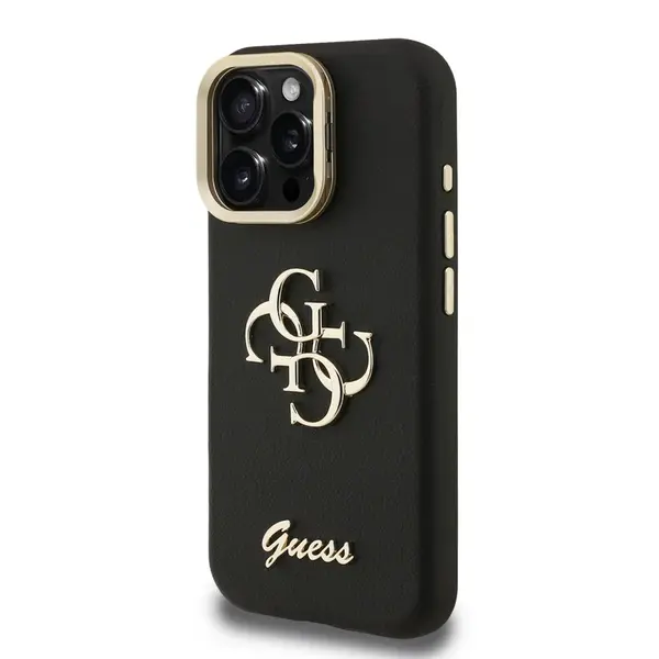 Zadní kryt Guess PU Grained 4G Logo Stand Camera Frame pro Apple iPhone 15 Pro Max, černá