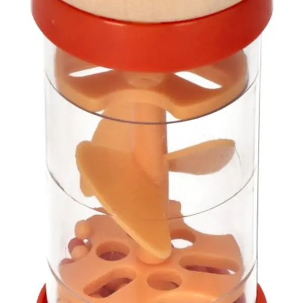 Adam Toys Dřevěné chrastítko/dešťová sprcha s kuličkama, Slepička - oranžové