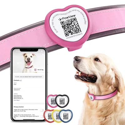 PawView chytrá známka pro psy a kočky srdce - růžová