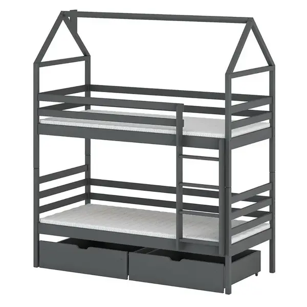 Poschodová posteľ Domček Alex 90x200 grafitová