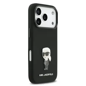 Zadní kryt Karl Lagerfeld Liquid Silicone Metal Ikonik pro Apple iPhone 17 Pro, černá