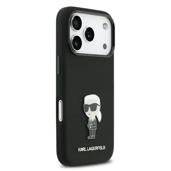 Zadní kryt Karl Lagerfeld Liquid Silicone Metal Ikonik pro Apple iPhone 17 Pro, černá