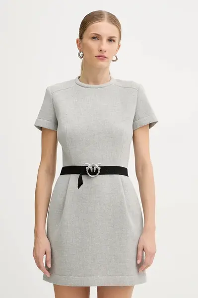 Šaty s příměsí vlny Pinko šedá barva, mini, 106084 A2ZQ