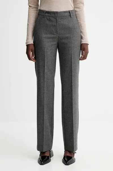 Kalhoty s příměsí vlny Marc O'Polo šedá barva, high waist, 510023710199