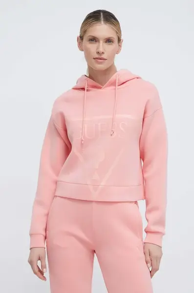 Mikina Guess NEW ALISA dámská, oranžová barva, s kapucí, potiskem, V2YQ08 K7UW2