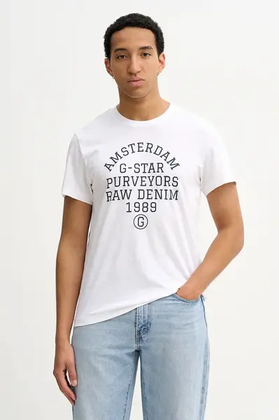 Bavlněné tričko G-Star Purveyors gr pánské, bílá barva, s potiskem, D26856-C372