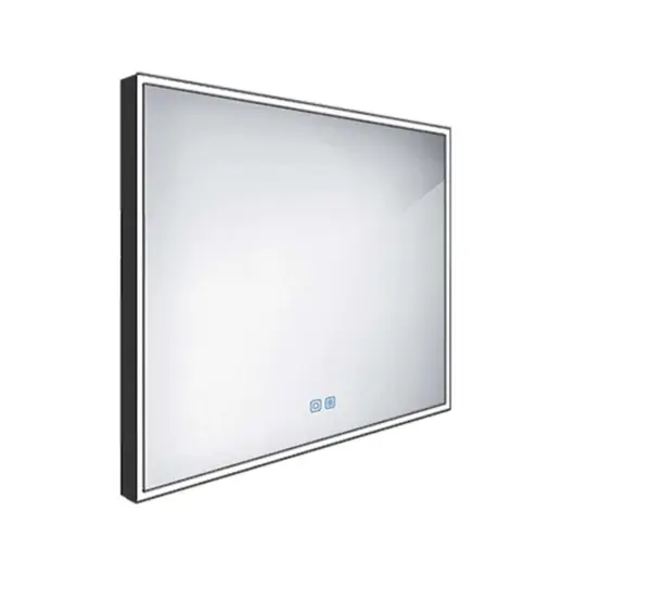Nimco Zrcadla - Zrcadlo s LED osvětlením, 100x70 cm, dotykový senzor, matná černá ZPC 13004VX-90