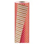 Oboustranný dárkový balicí papír, šířka 70cm, délka 50m, červený, motiv pruhy/tečky