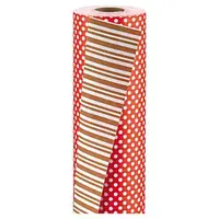 Oboustranný dárkový balicí papír, šířka 70cm, délka 50m, červený, motiv pruhy/tečky