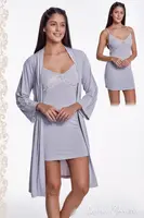 Dámská bambusová košilka SAMANTA s županem L Stříbrná