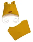 Baby Nellys Pletená čepice s šátkem 2v1, Teddy Hand made - hořčicová, 68/74